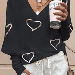 Heart Print Long Sleeve Casual Top
